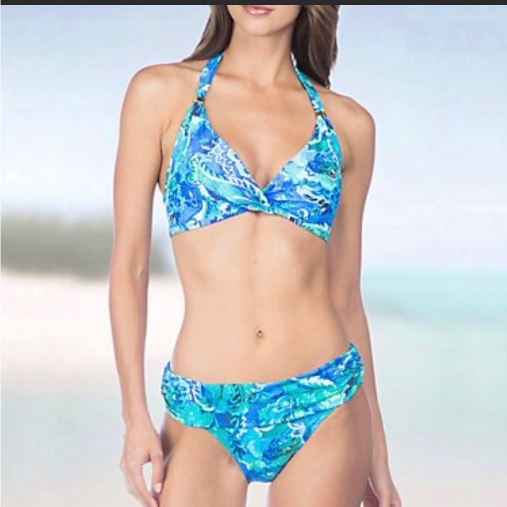 Lauren Ralph Lauren bikini two piece swimsuit in bright blue/green paisley